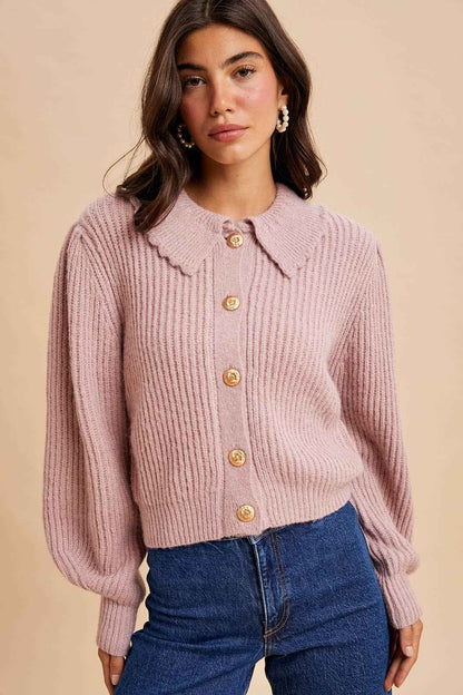 CHUNKY COLLAR KNITTED CARDIGAN