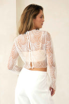 Bridal Top - Bridal clothing - Bachelorette Top - Nashville outfit - Nashville Outfit Inso - Crop Top - White sequin & pearl top - Embellished bridal top - Woman's Bridal Boutique - Lake County OH - Columbus - Cleveland