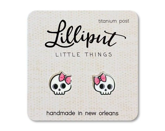 Cute Skull Earrings // Skull w Pink Bow - The Envy Co