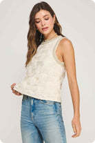 Pearl Trim Detail Texture Sleeveless Top