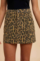 Stretched Leopard Printed Cargo Mini Skirt