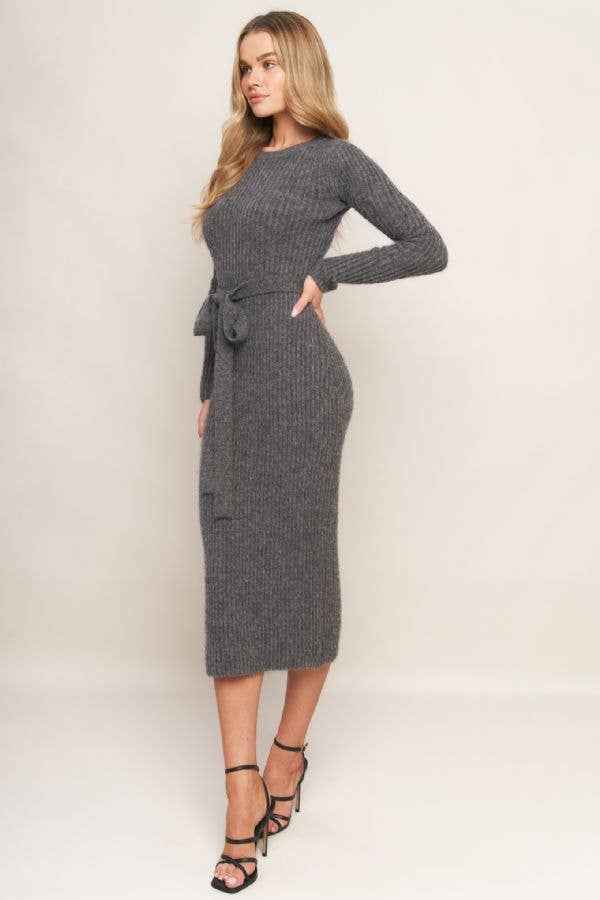 A sweater knit midi dress - ISW5236 H GREY