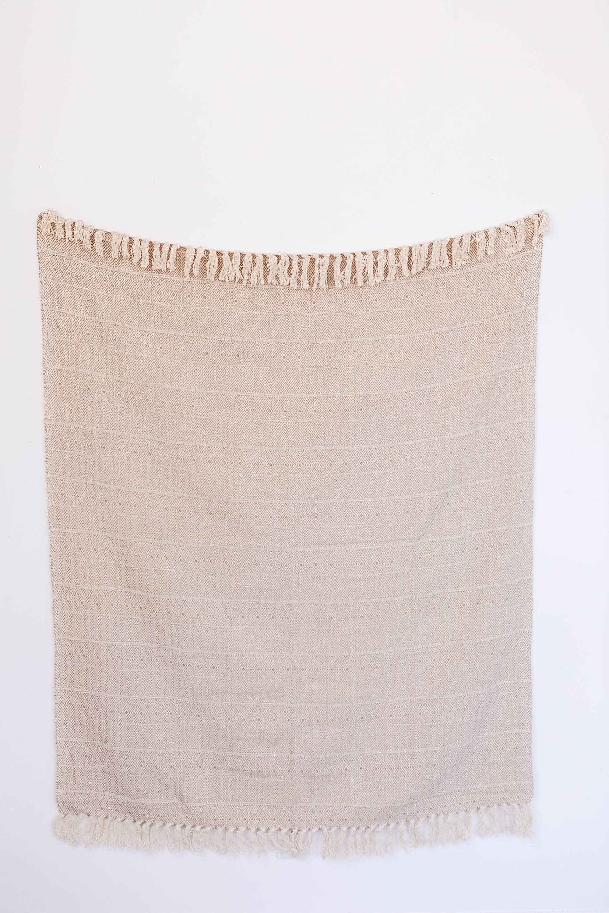 Hand Loomed Cotton Throw Taupe Diamond