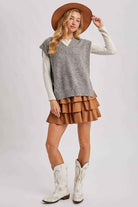 FAUX SUEDE TIERED RUFFLE PAPERBAG WAISTBAND MINI SKIRT