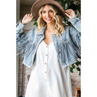 Rhinestone Fringe Cropped Denim Moto Jacket