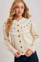 BUTTON FRONT FAIR ISLE KNIT SWEATER TOP