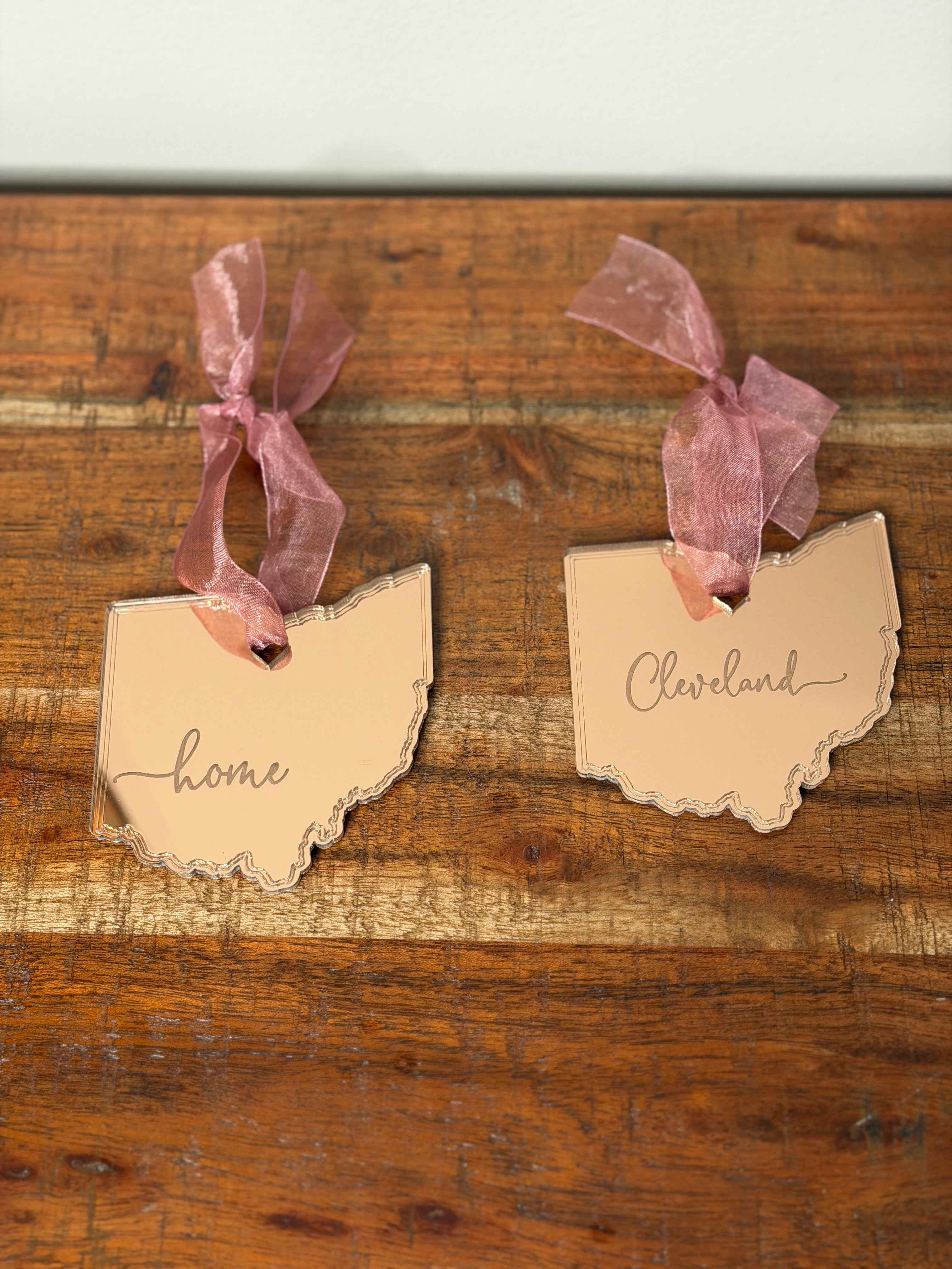 Rose Gold Ohio Ornament - Cleveland
