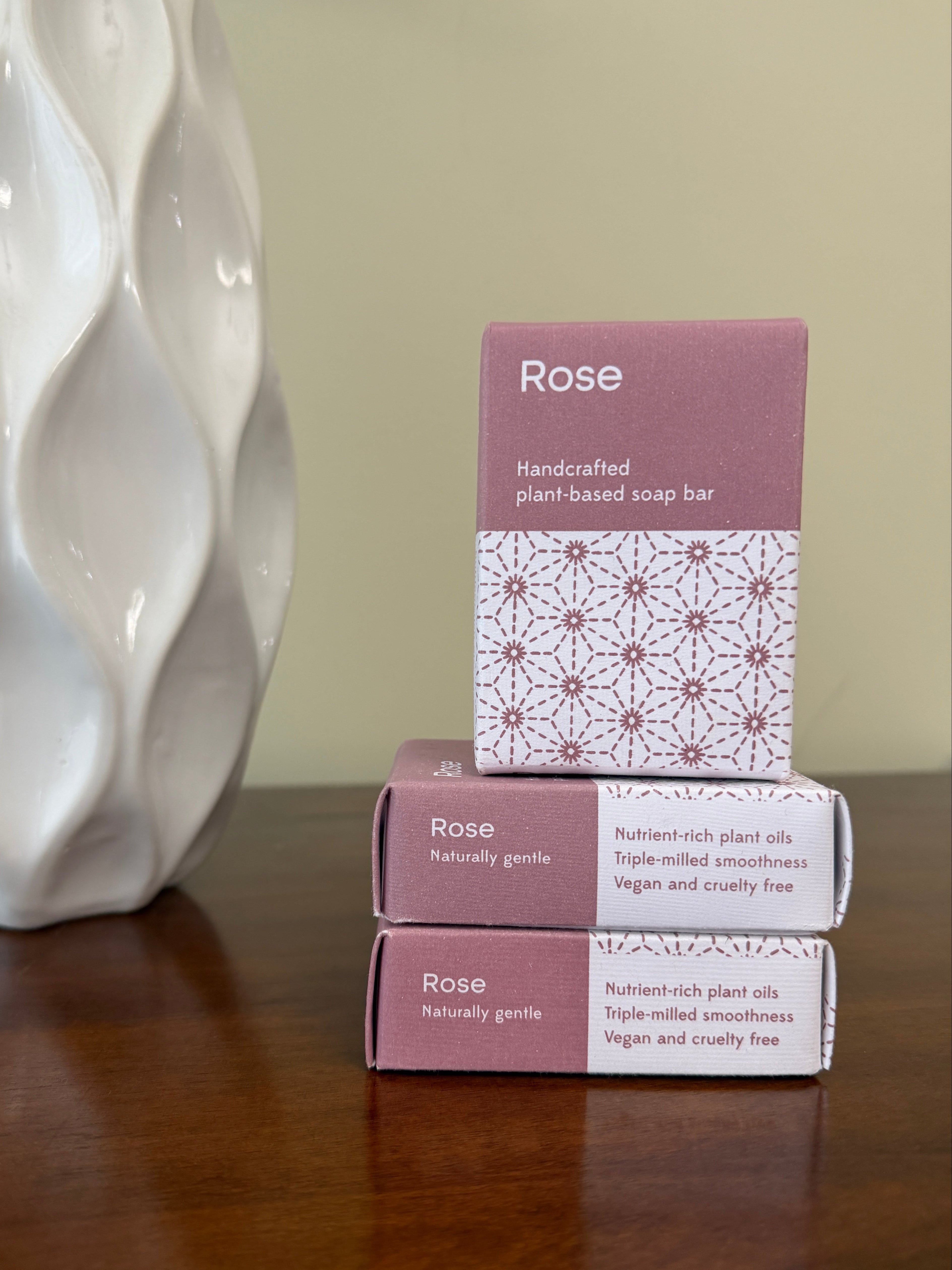 handcraft plant based soap bar scent rose in mauve packaging