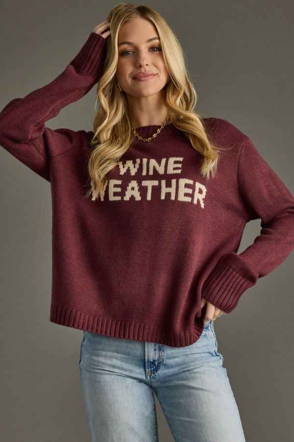 Wine Weather Sweater - Winery Geneva OH - Wine - Wine Apparel - Geneva OH - Wine Country - Napa Vineyards Outfit - Sweater Weather - Fall Sweater - Woman's Clothing, Lake County OH - Woman's Clothing Boutique - The Envy Co, Painesville OH