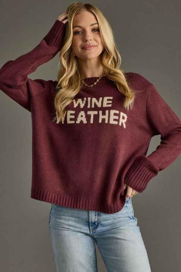 Wine Weather Sweater - Winery Geneva OH - Wine - Wine Apparel - Geneva OH - Wine Country - Napa Vineyards Outfit - Sweater Weather - Fall Sweater - Woman's Clothing, Lake County OH - Woman's Clothing Boutique - The Envy Co, Painesville OH