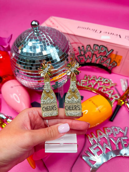 Silver Cheers Bottle Earrings