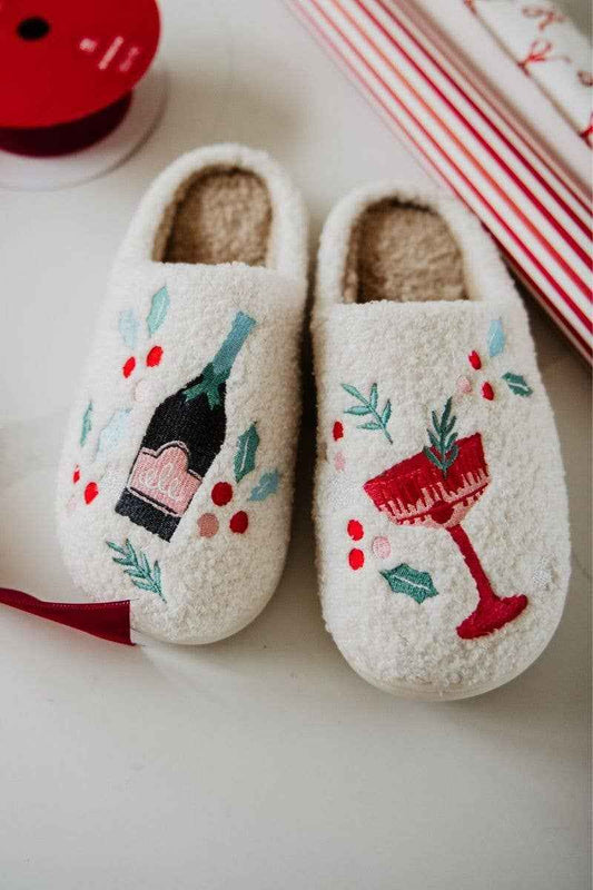 Holiday Champagne, Coupes & Holly Slippers for Women