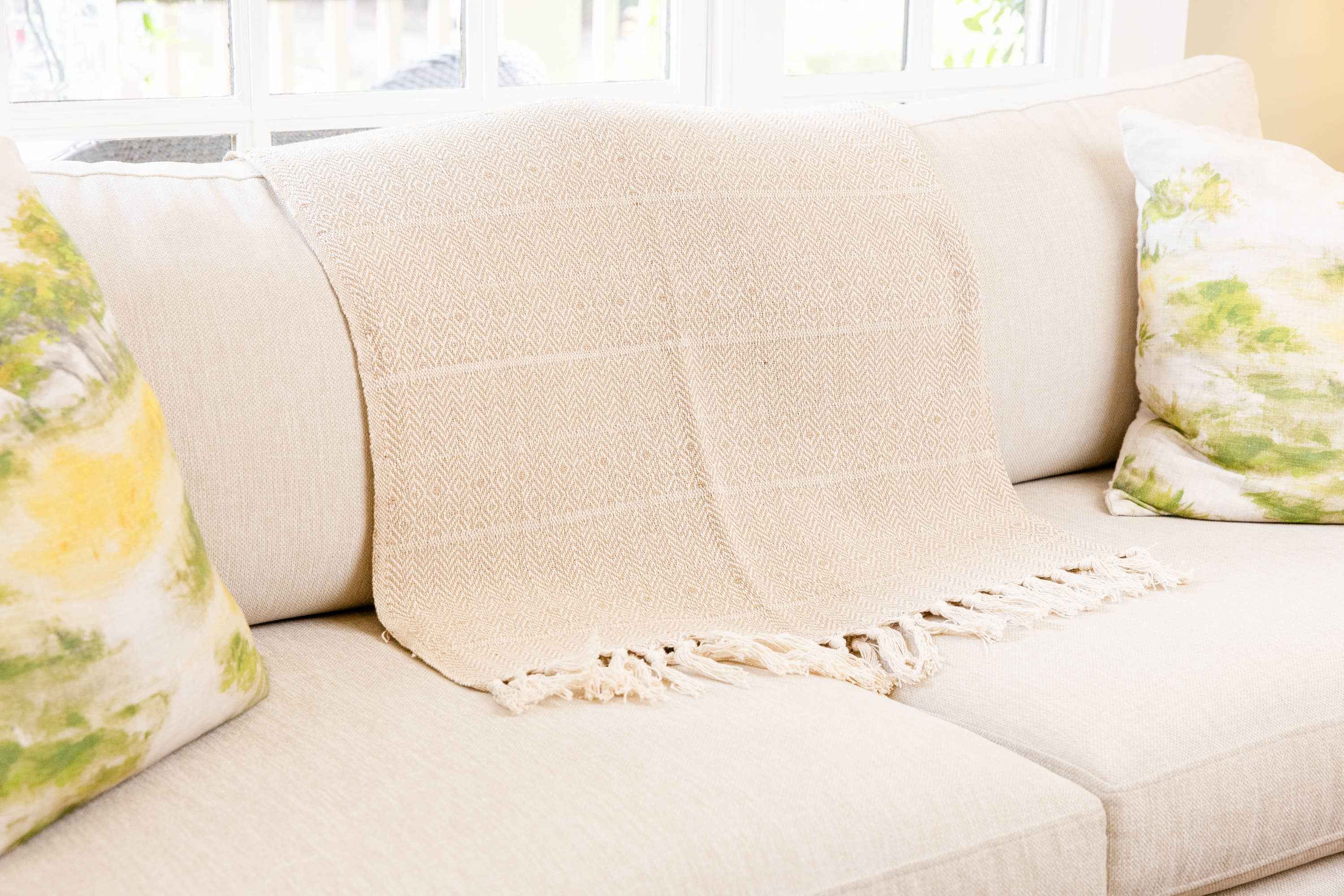 Hand Loomed Cotton Throw Taupe Diamond