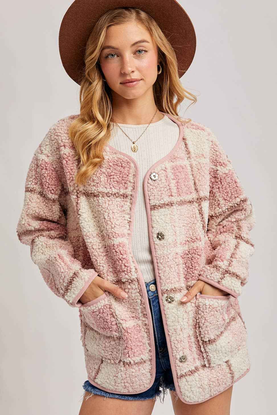 SNAP BUTTON UP ROUND NECK JACKET