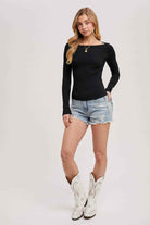 BOATNECK RIBBED KNIT TOP