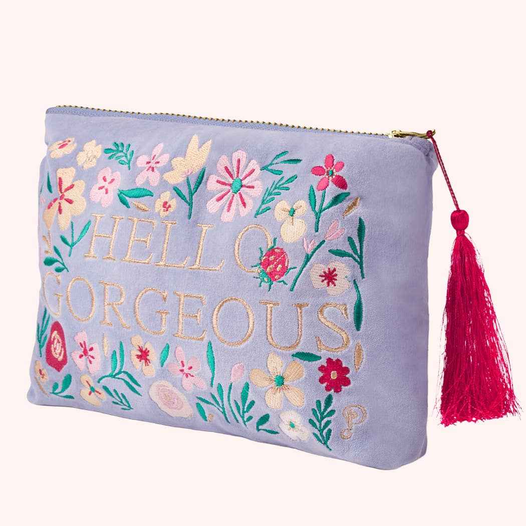 Velvet Zip Pouch - Hello Gorgeous - Denim