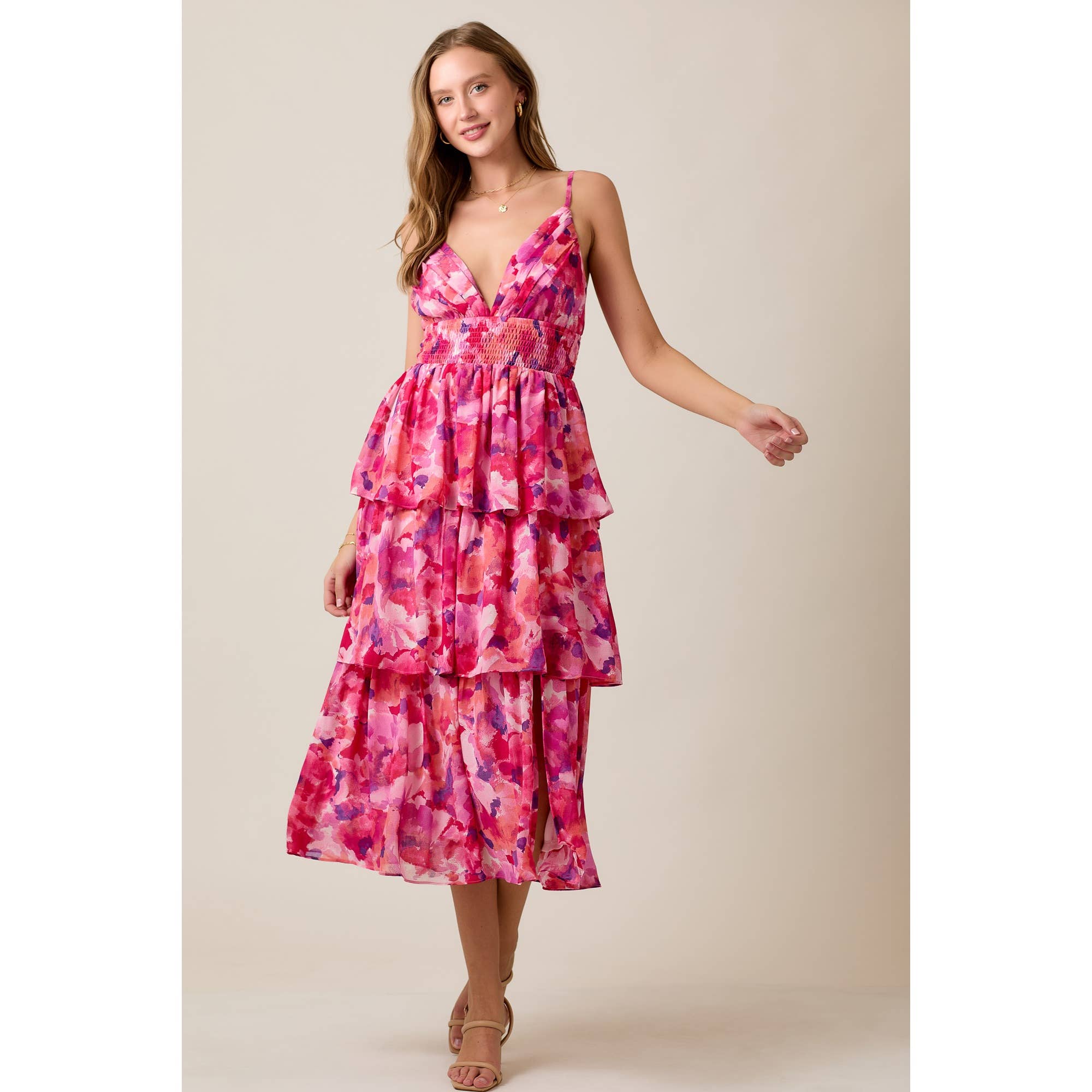 Watercolor Chiffon Midi Dress - The Envy Co