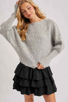 FAUX SUEDE TIERED RUFFLE PAPERBAG WAISTBAND MINI SKIRT: Black / L