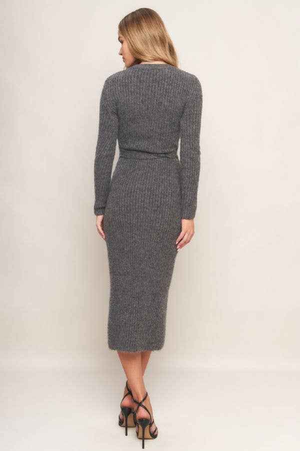 A sweater knit midi dress - ISW5236 H GREY