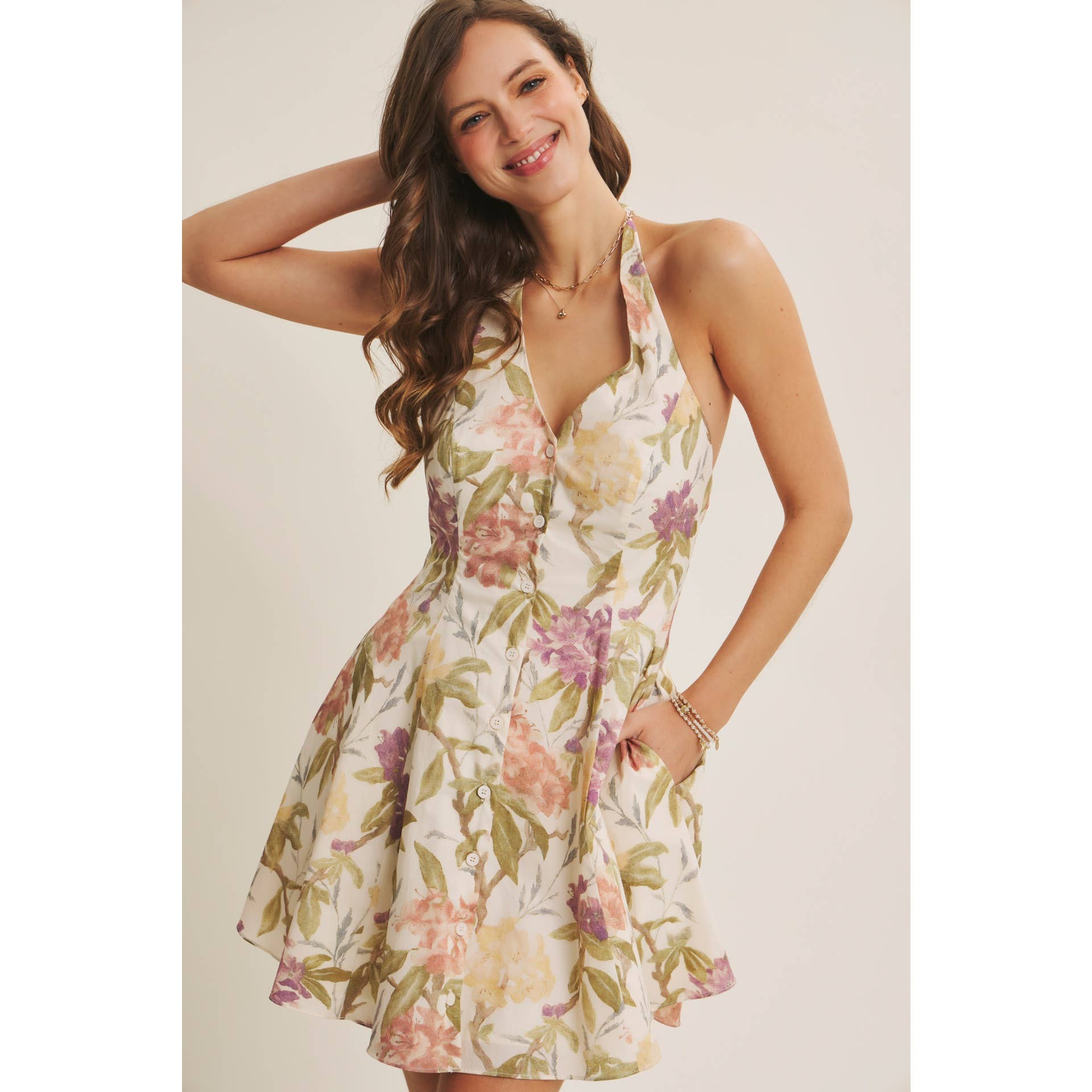 Floral Halter Mini Dress - The Envy Co