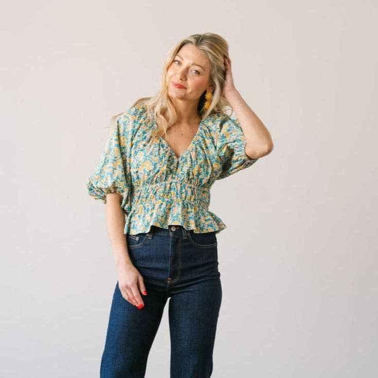 Paradise Floral Calypso Top - The Envy Cofloral blouse - floral top - womans floral top - womans cocktail top - womans work shirt - spring top - spring top for woman - fall top for woman - womans fall shirt - womans fall blouse - womans floral blouse - Cotton Blouse Ohio - Cotton clothing top - Cotton Clothing in Cleveland OH - Miami Florida Clothing Tops - Cruise tops - Royal Caribbean Cruise Top