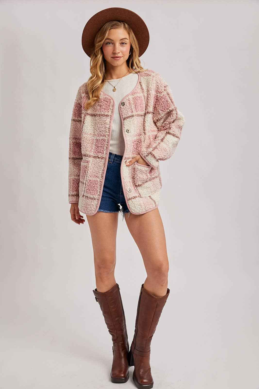 SNAP BUTTON UP ROUND NECK JACKET