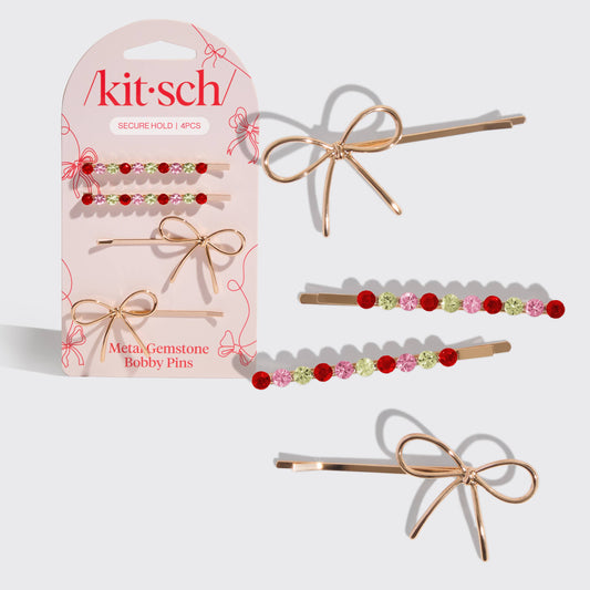 Holiday Gemstone and Bow Bobby Pins 4pc Set - The Envy Co