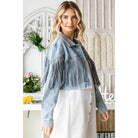 Rhinestone Fringe Cropped Denim Moto Jacket