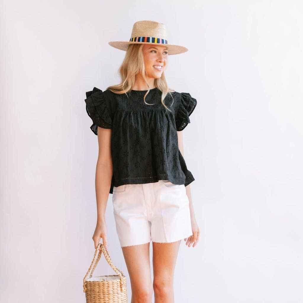 Black Eyelet Lottie Top - Cotton tops for woman - Vacation top California OH - Vacation top - Work top Los Angeles CA - Phoenix AZ - Cleveland, OH - Columbus, OH - Myrtle Beach Clothing