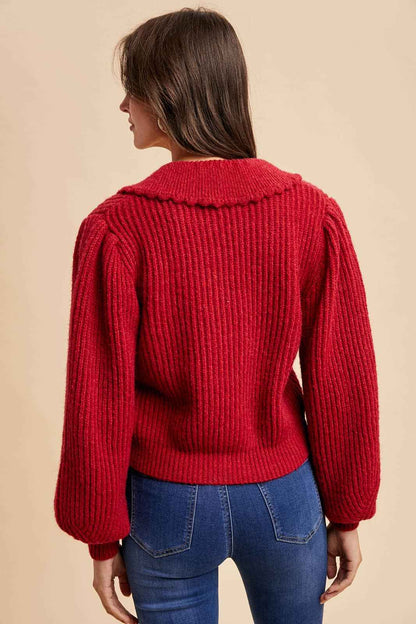 CHUNKY COLLAR KNITTED CARDIGAN