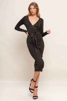 Metallic thread ribbed sweater knit midi dress - ISW5020 BR