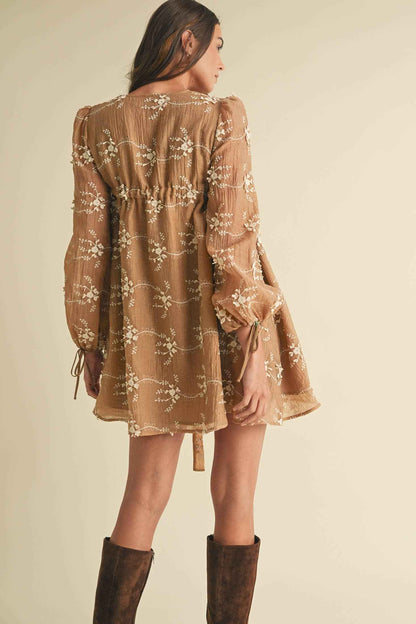 Embroidered Long Sleeve Mini Dress LD1678