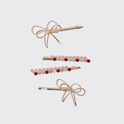 Holiday Gemstone and Bow Bobby Pins 4pc Set - The Envy Co