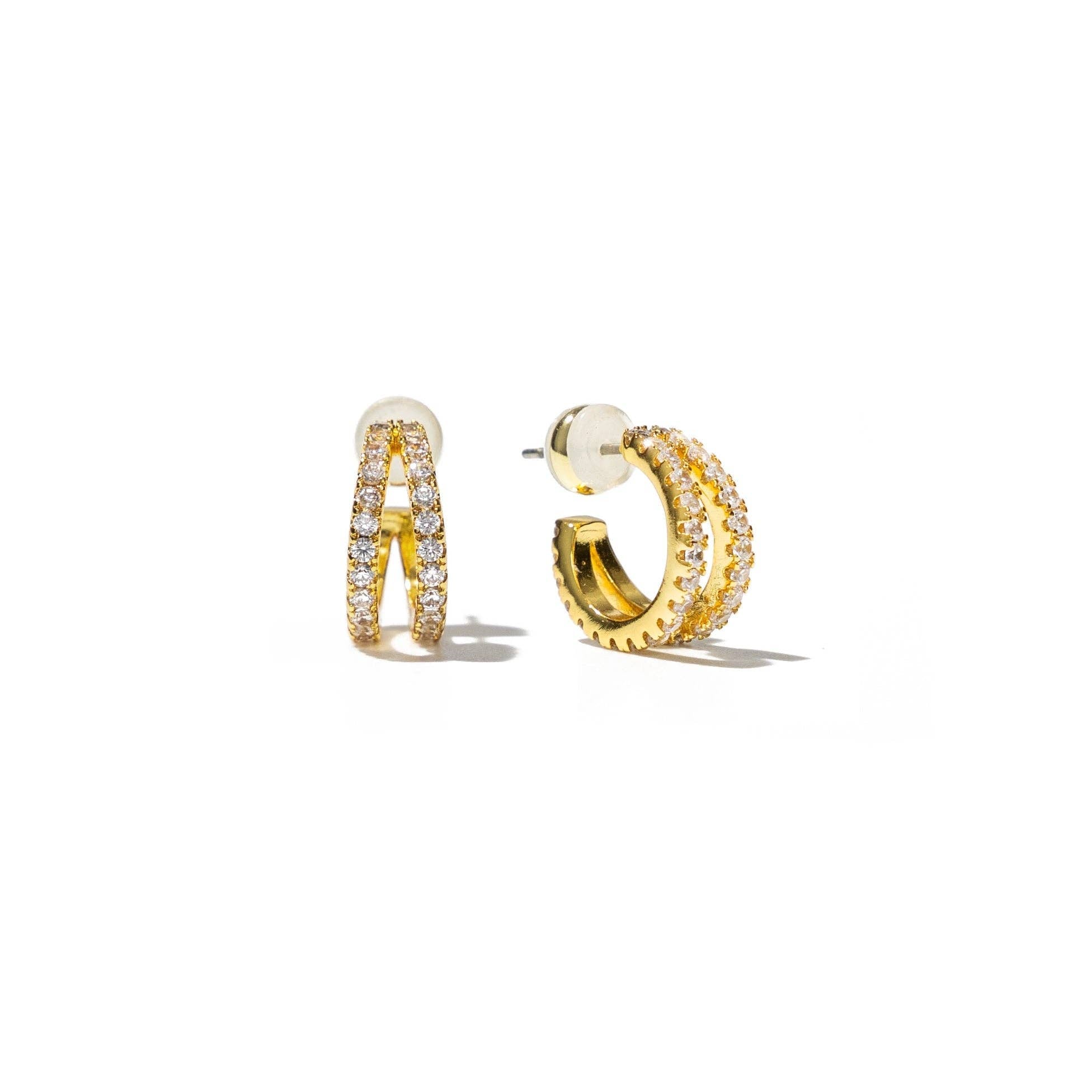 18k Gold Pave Shine Double Hoops - The Envy Co