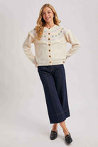 BUTTON FRONT FAIR ISLE KNIT SWEATER TOP
