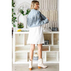 Rhinestone Fringe Cropped Denim Moto Jacket