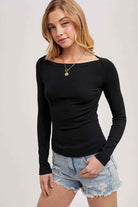 BOATNECK RIBBED KNIT TOP