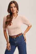 Textured Knit Puff Sleeve Top FSW0025