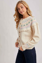 BUTTON FRONT FAIR ISLE KNIT SWEATER TOP