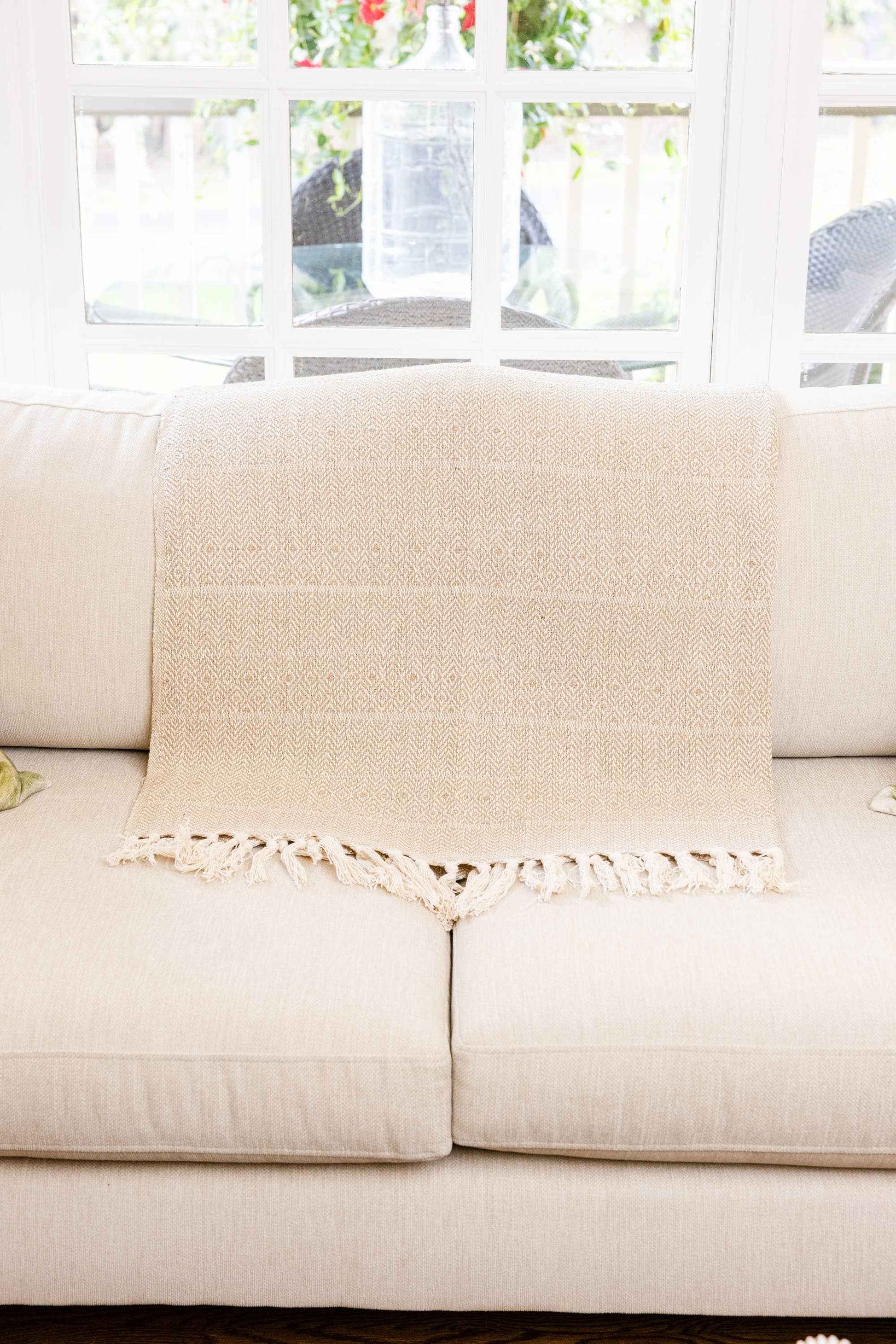 Hand Loomed Cotton Throw Taupe Diamond