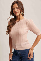 Textured Knit Puff Sleeve Top FSW0025