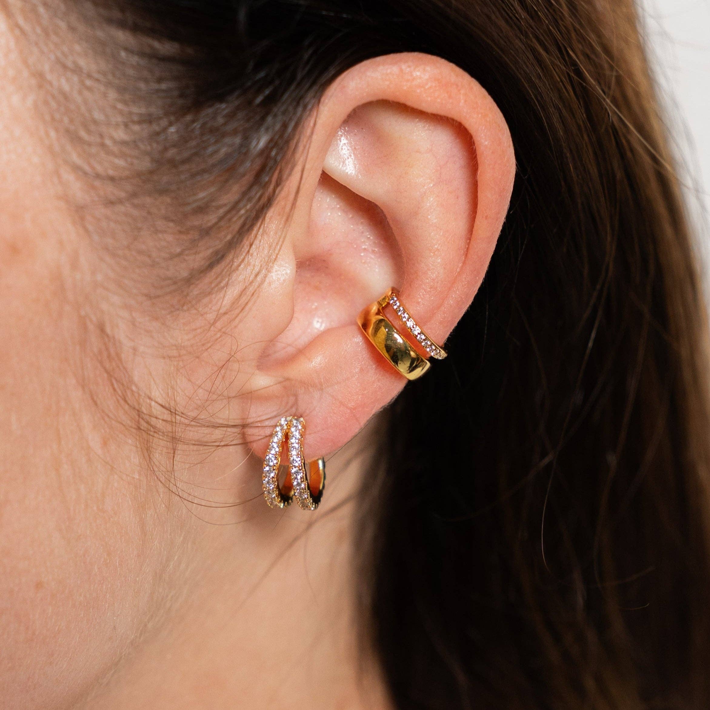 18k Gold Pave Shine Double Hoops - The Envy Co