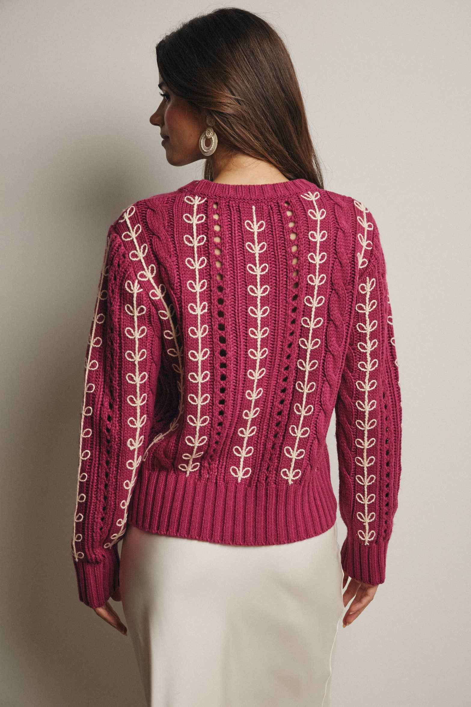 Embroidered Cable Knit Pullover FSW0019
